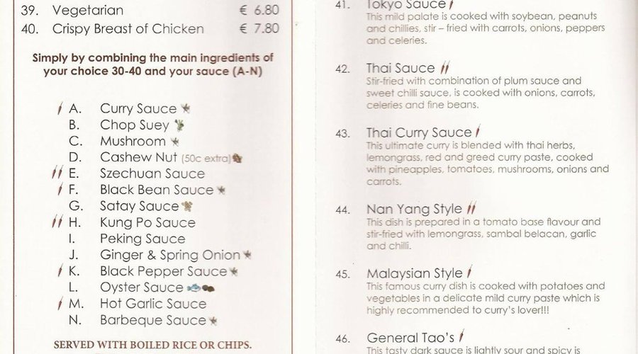 Takeaway menu