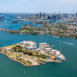 Aerial view of Cockatoo Island, Sydney Harbour