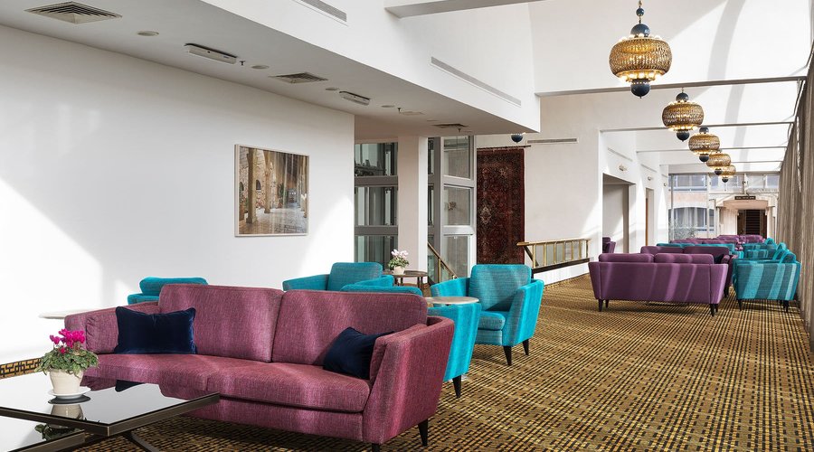 Hotel Lobby with its new design and furniture overlooks on the east to a nice garden.