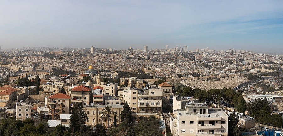 Hotel on the far left of the picture overlooking the old city of Jerusalem.