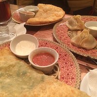 Chebureki and manty (big dumplings)
