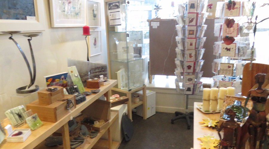 towards shop window and card display