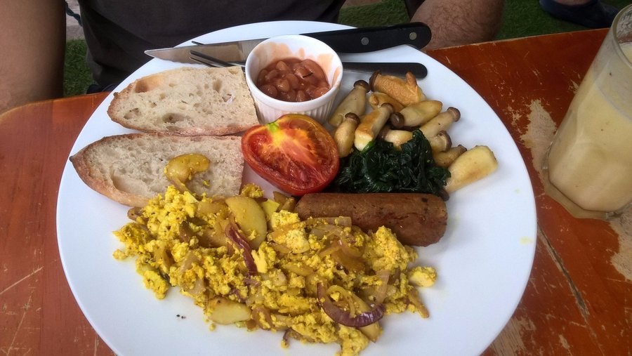 Vegan breakfast with scrambled tofu