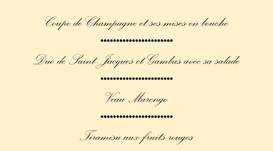 Voici notre menu pour la Saint-Valentin
