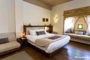 1st Gate Home- Fusion in Jaisalmer, image may contain: Furniture, Interior Design, Bedroom, Bed
