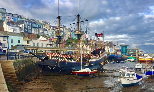 Beautiful Brixham harbour in winter sunlight