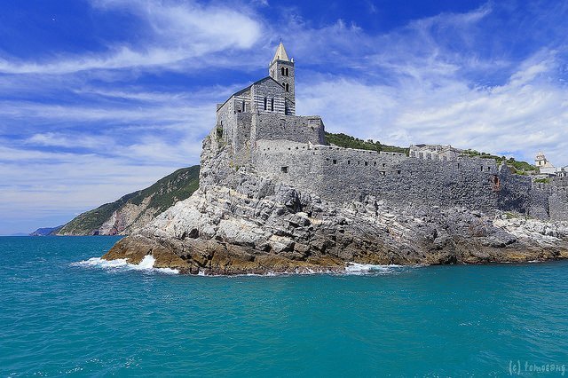 Pizza place terrace overlooking to beautiful Porto Venere harbor