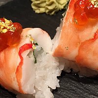 Giant Black Tiger Prawn Nigiri with Marinated Ikura & 23ct edible gold leaf