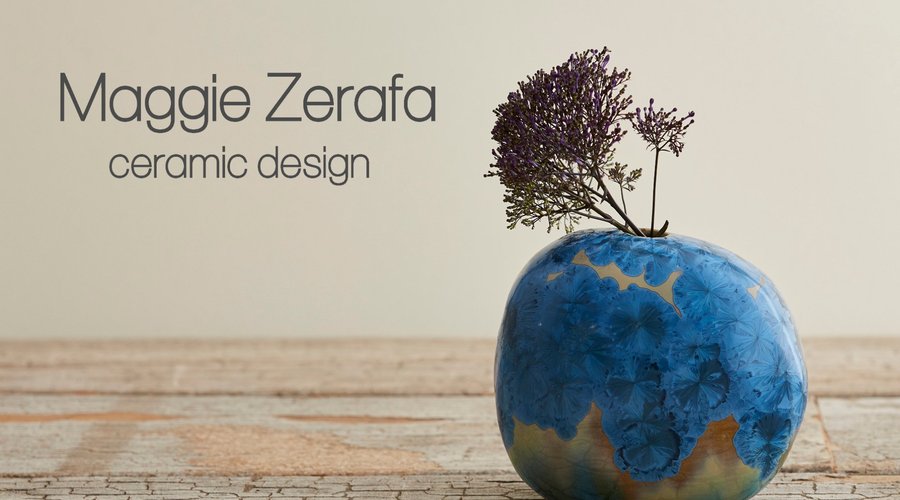 Blue Crystalline Vase by Ceramic artist Maggie Zerafa Isle of Skye