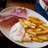 Good old ham, egg and chips, and scampi and chips.