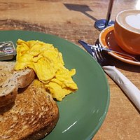 eggs on toast and flat white