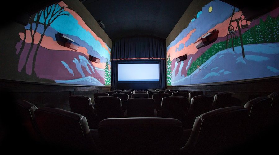 Our 41 Seat Theater with a winter themed mural. 