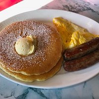 #2 Short Cake Special -- 3 pancakes, eggs your way, sausage or bacon