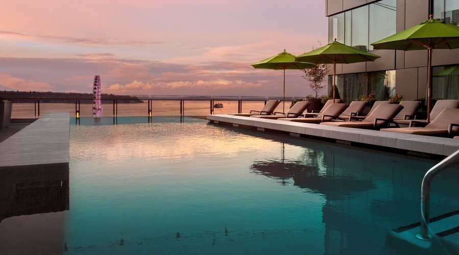 Sunset at Four Seasons Hotel Seattle Pool