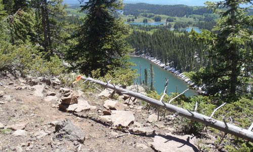 Looking down to Clear Lake and the Granby Reservoirs.