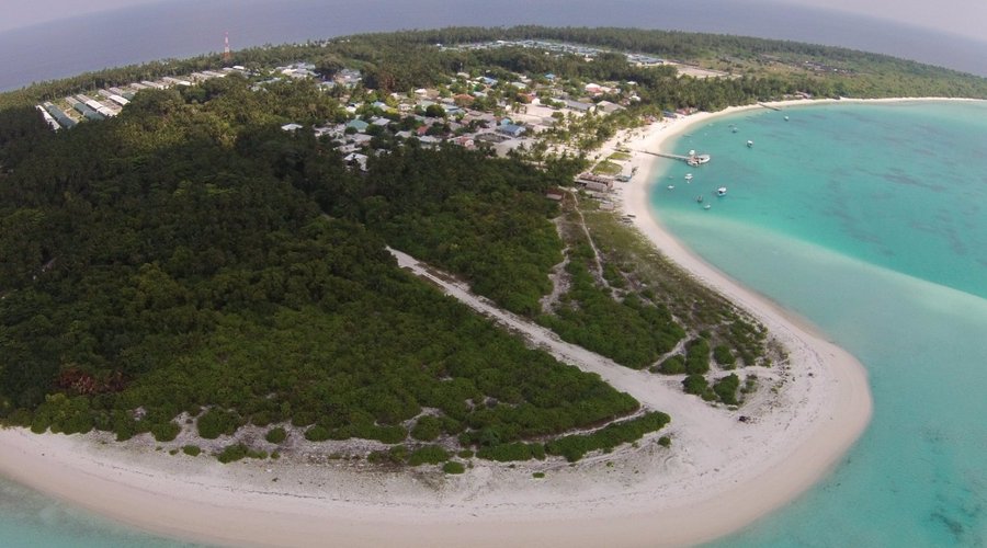 Aerial view of the north western beach of the island.
