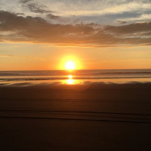 Sunset from the beach, 1 min walk from our cabin