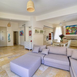 Living room and kitchen at the Wadi house