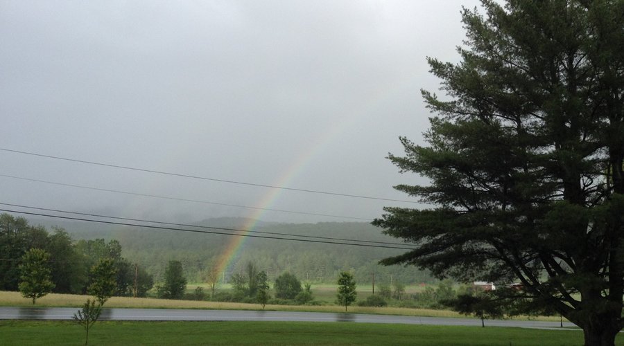 double rainbow across the street