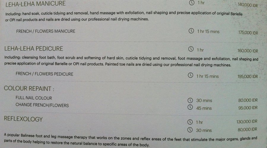 Spa Menu: Manicure and Pedicure