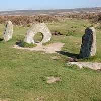 Men-an-tol ancient stone monument in a Penrith landscape.