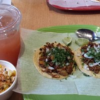 Guava drink, elote and tacos al pastor at Chilango