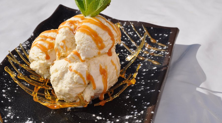Homemade ice-cream from  silky and dense with fresh fruits Choose vanilla, chocolate or forest b