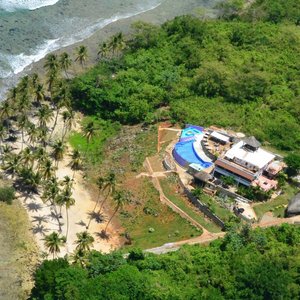 DRONE Aerial View of SUNSET SAMANA Boutique Hotel in Las Galeras.