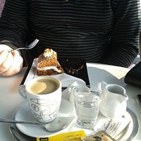 Coffee and carrot cake in the cafe