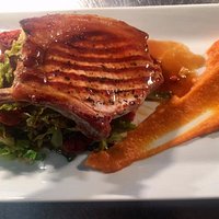 Jimmy Butler's Free-range Pork Cutlet, Savoy Cabbage & Chorizo, Red Pepper & Sweet Potato Puree