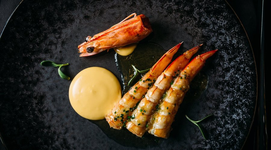 Mooloolaba king prawns, brown butter emulsion, smoked wagyu dressing