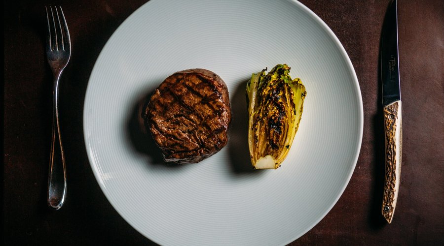 Asado grilled eye fillet and baby gem lettuce