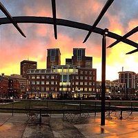 Sunset from underneath the pergola in The Greenway's North End Parks