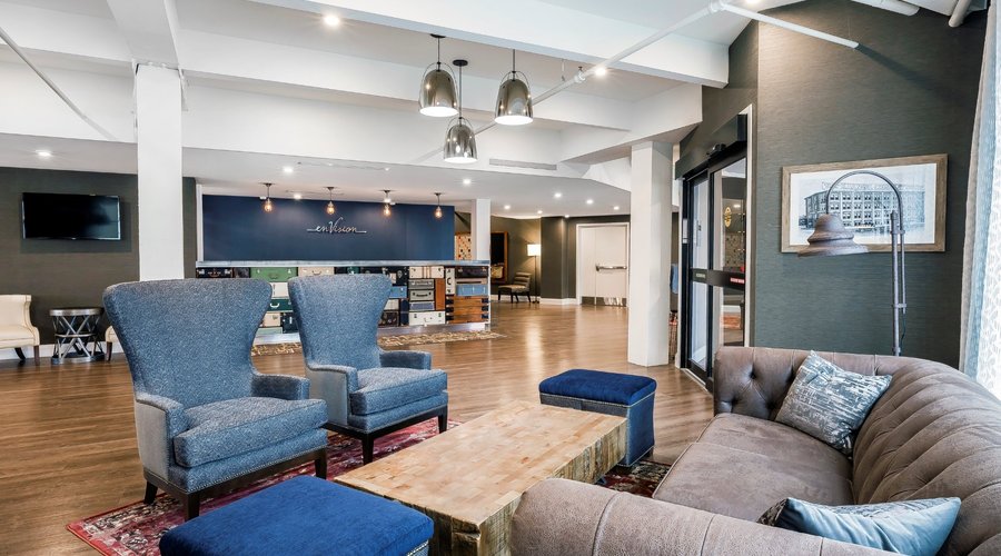 Relaxing lobby with unique design features. Relax, explore, engage, enVision