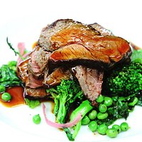 Sauteed lamb rump on broccolini and minted peas