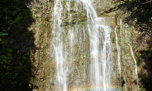 Giant Waterfall on Road to Hana. Managed to capture the perfect rainbow shot 