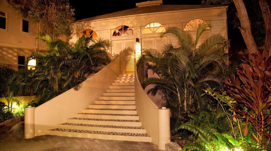 Entrance to Upper units at night.