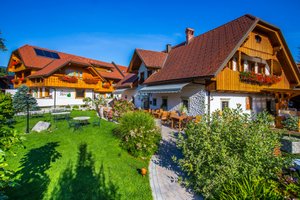 Penzion Berc in Bled, image may contain: Hotel, Cottage, Resort, Neighborhood