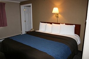 Bangor Inn & Suites in Bangor, image may contain: Bed, Furniture, Bedroom, Lamp