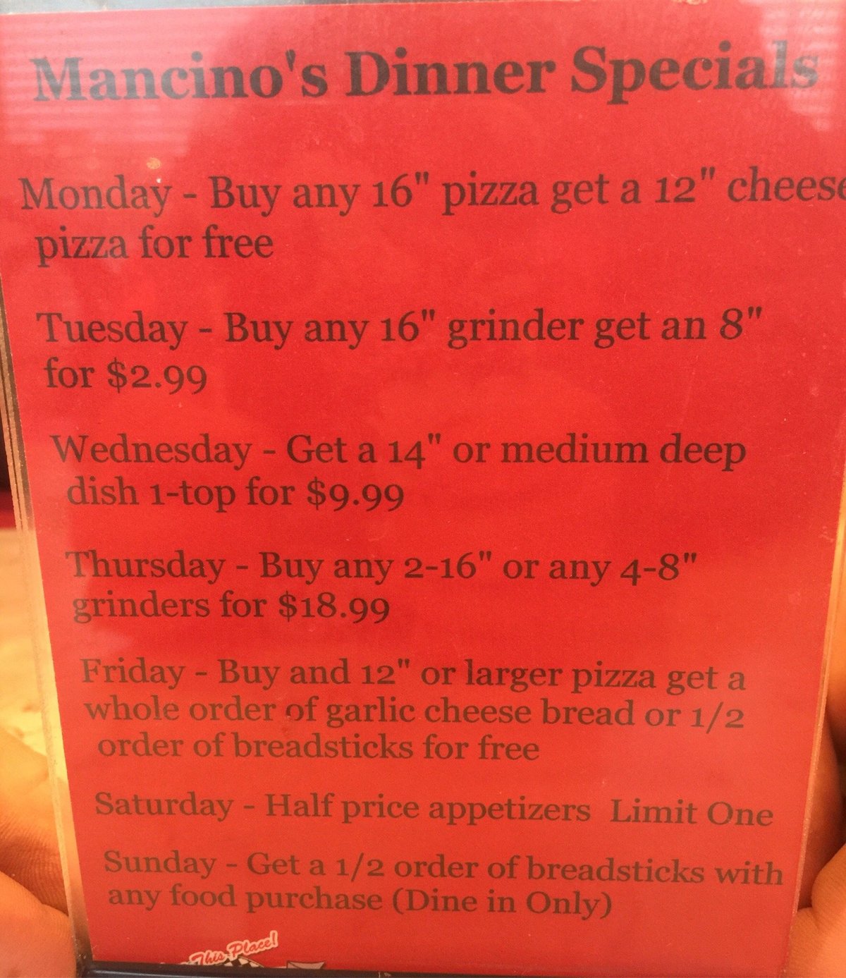 MANCINO'S PIZZA & GRINDERS OF KOKOMO - Menu, Prices & Restaurant ...