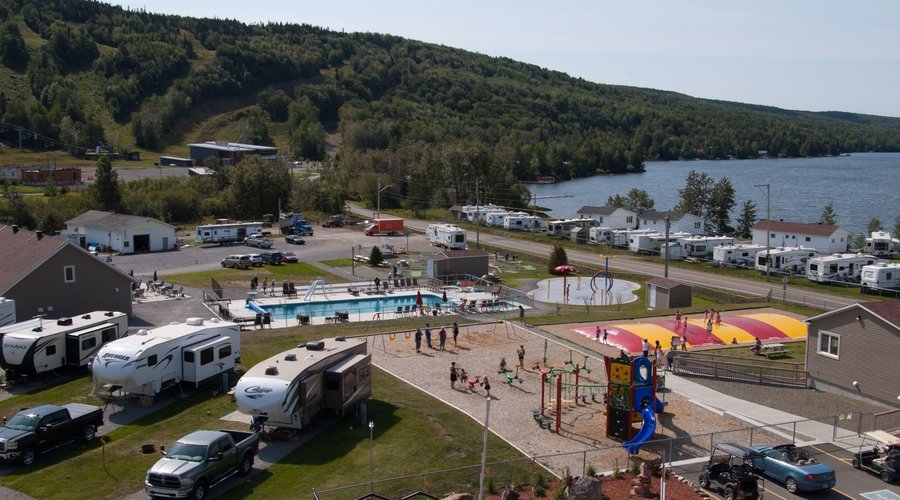 Amusement park with view on ski center and lake St. Mathieu