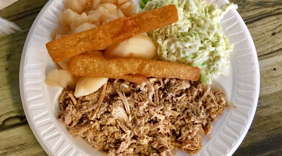 Barbecue dinner with slaw and boiled potatoes