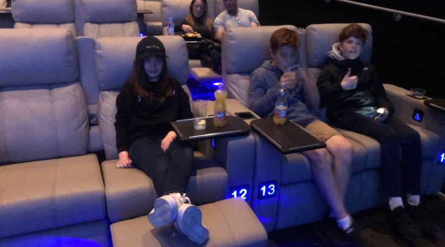 Just before the food arrives and the film starts.