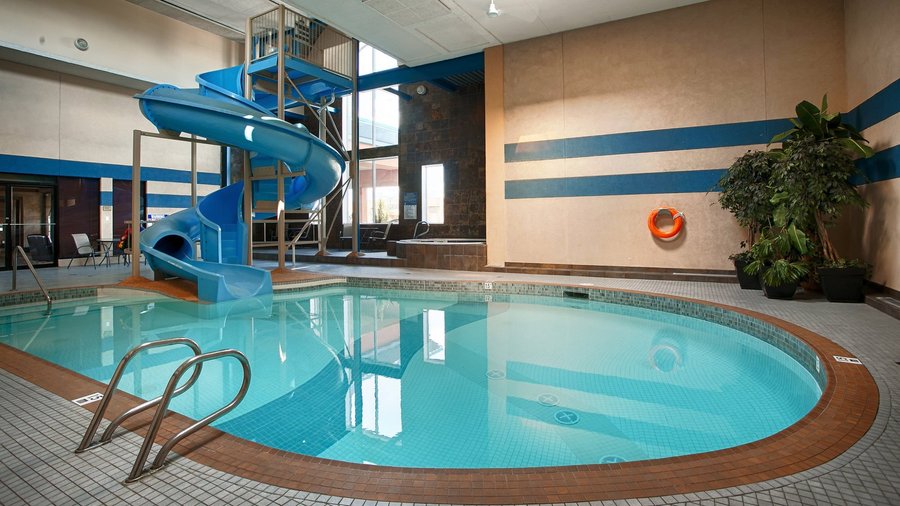 Salt water pool and hot tub with a thrilling waterslide!