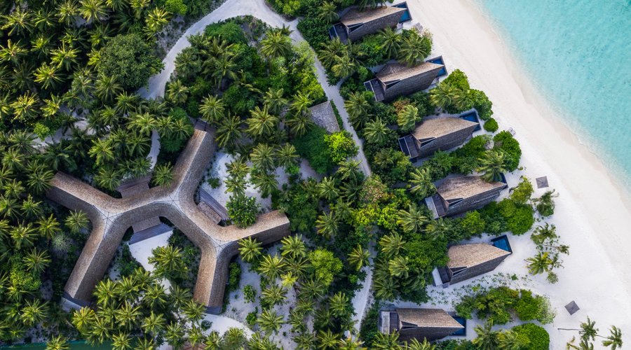 Aerial view of beach villas and Vommuli House