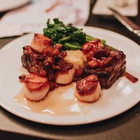 Surf and Turf - Maple glazed pork belly and browned scallops