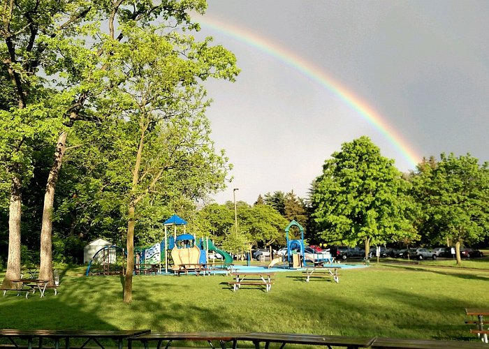 A rainbow after a summer rain storm to the east of the southern playground at Greenfield Park.