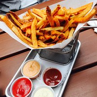 Famous Friies Dips .75 each or 3 for $2 barbecue, chipotle mayo, and roasted garlic. Ketchup fre
