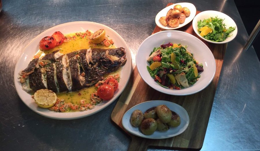 Whole Wild Halibut, Buttered New Potatoes, Orange & Rocket and Superfood Salad 