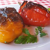 todays' special dish 'gemista' peppers stuffed with rice and herbs!
